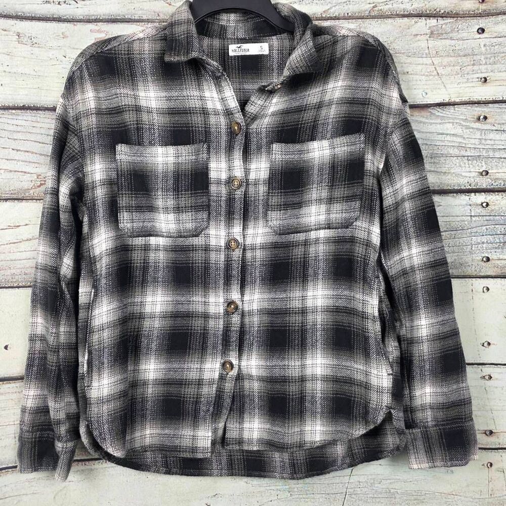 Hollister S Black Gray Plaid Flannel